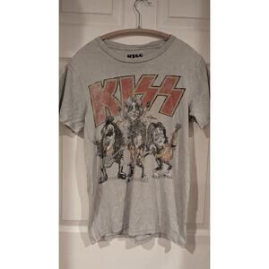 Kiss Caricature Graphic T-shirt Men Small Gray Acid Wash‎ Music